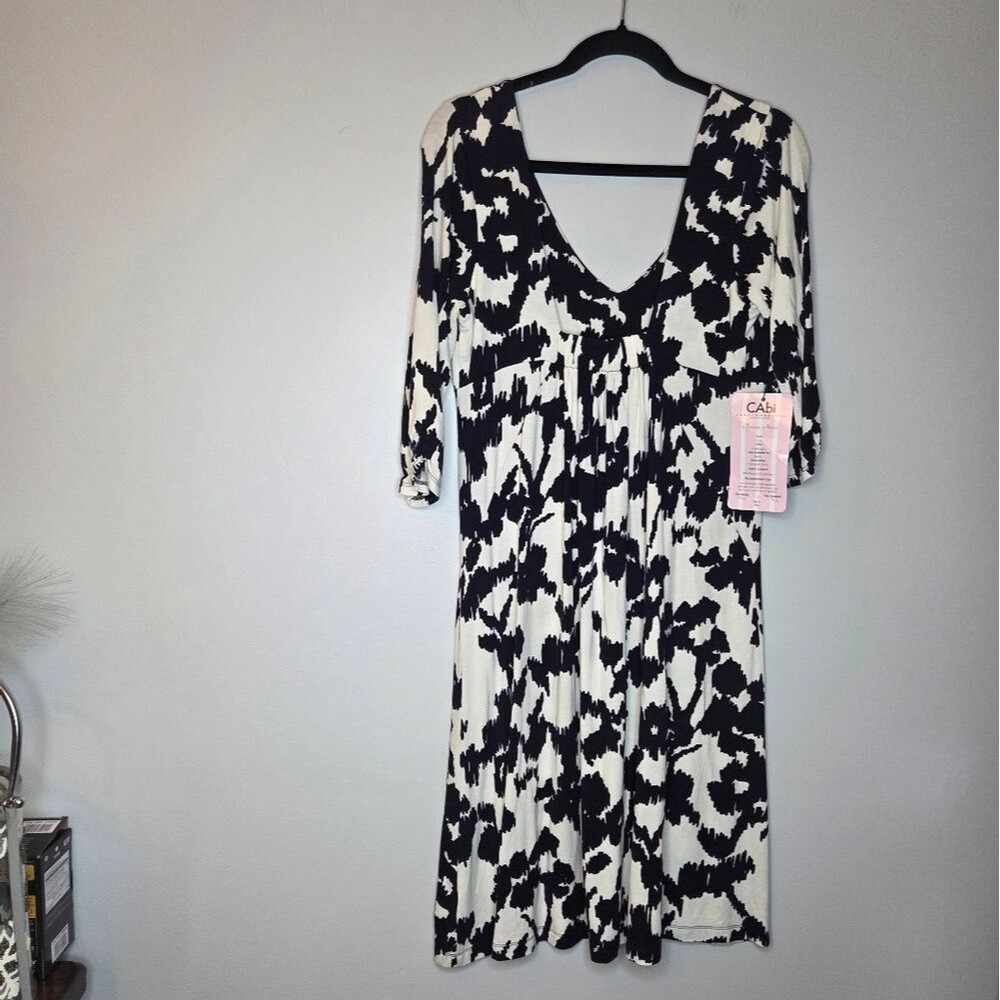 CAbi Monochrome Patterned Midi Dress, L, Resortwear, Beach Vacation